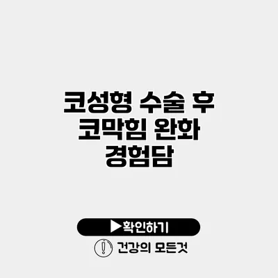 코성형 수술 후 코막힘 완화 경험담