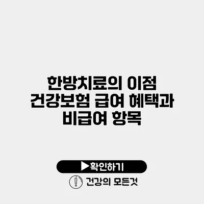 한방치료의 이점 건강보험 급여 혜택과 비급여 항목