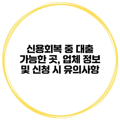 신용회복 중 대출 가능한 곳, 업체 정보 및 신청 시 유의사항